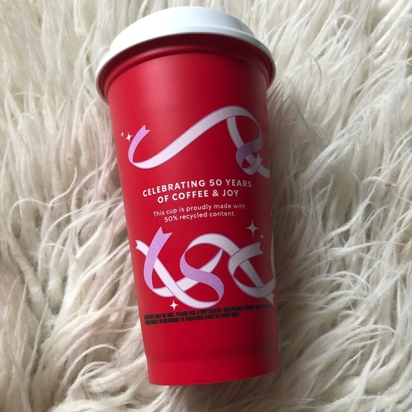 Starbucks Holiday 50th Anniversary Pink Ribbon Reusable Coffee Cup - Picture 3 of 6